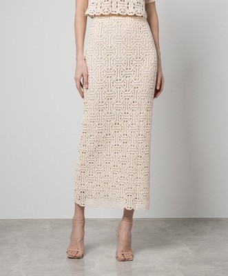 Max Mara Max&Co women's Cream Ivory Crochet Skirt Midi Small Resort Beach NWT