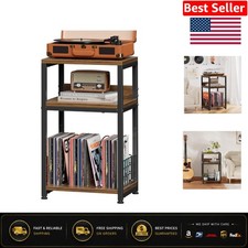 Elegant Vinyl Record Player Stand   Holds 100 Albums, Stylish 3-Tier Design