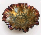 Antique FENTON Carnival  Glass Holly & Berries Cobalt Blue Ruffled Bowl 3 In 1