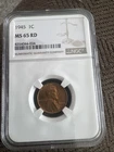 1945  1C RD Lincoln Wheat One Cent  PCGS MS65 RD