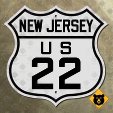 New Jersey US Route 22 highway road sign shield 1926 Newark Hillside 12x12