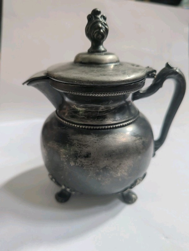 Antique Silver Creamer with Lid-M.S. Benedict Quadruple plated  Marks 369