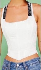 I.AM.GIA Lace Up Back Corset Top Boning Satin SZ.XXS Chic Girly Stylish Trendy