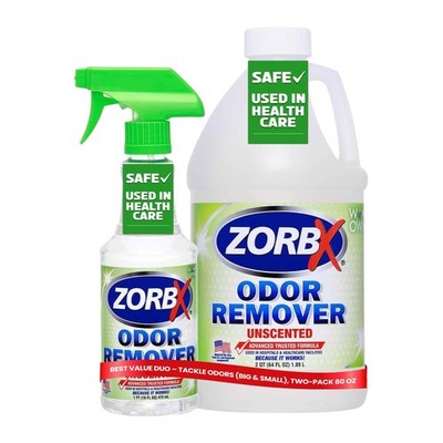 ZORBX Unscented Odor Eliminator 16 Oz+64 Oz 80 Fl (Pack of 2), green