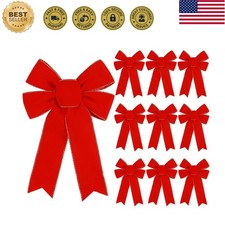 10 Pack Red Bows Christmas Tree Decorations,9  x13  Large Velvet Ornament Bow w...
