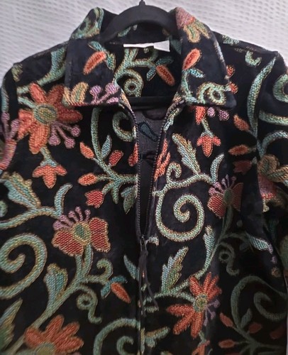 Preswick and Moore Womens M Black Embroidered Velvet Tapestry Blazer Jacket EC - Picture 2 of 15