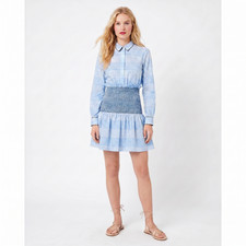 GANNI Charron Smocked Checked Cotton Dress Long sleeve size 40