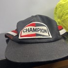 Vintage Champion Spark Plugs Trucker Hat Snap Back Black Mesh Stripes