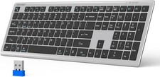 TeckNet Bluetooth Keyboard Rechargeable 4-Device 2.4G BT Wireless Keyboard Sil