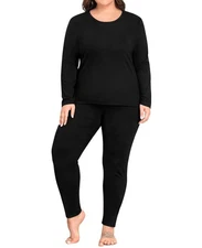 SWOMOG Plus Size Thermal Underwear Sets Women Long Johns Base Layer 2Pcs Pajama 