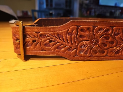 Vintage Hunter Ammunition Belt 3206 Brown Tooled Leather Ammo Belt 37-43 - Picture 3 of 19