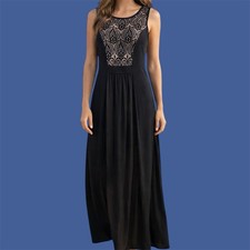 Connected Apparel Dress Black Maxi Sundress Crochet Coastal Bohemian Women's 4P