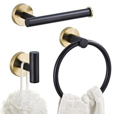 Bathroom Hardware Set 3 Piece Black Gold Wall Mounted Stainless Steel Hardwar...
