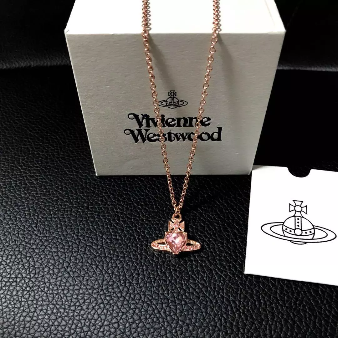 Vivienne Westwood ARIELLA Necklace Heart Silver Pink w/drawstring [E0140