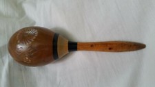 Vintage Single Maraca - Mexican Hand-Painted and Carved Flowers Ribbon Leaves
