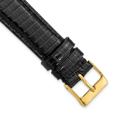 18mm 7.5" Black Genuine Lizard Leather Gold-tone Buckle Watch Band