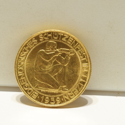 1939 100 Francs Lucerne Shooting Festival Gold 17.5 Grams .900 Unc