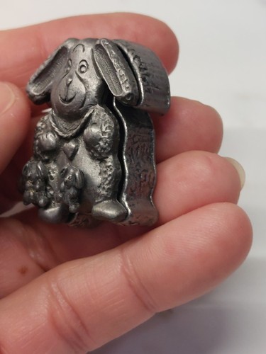 Rabbit Trinket Box Earrings Necklace Set Lid Is Earring Holder / Pin Pewter - Picture 3 of 10