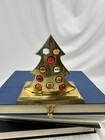 Pottery Barn Brass Christmas Tree Stocking Holder Candle Jeweled Mantel Hook Vtg