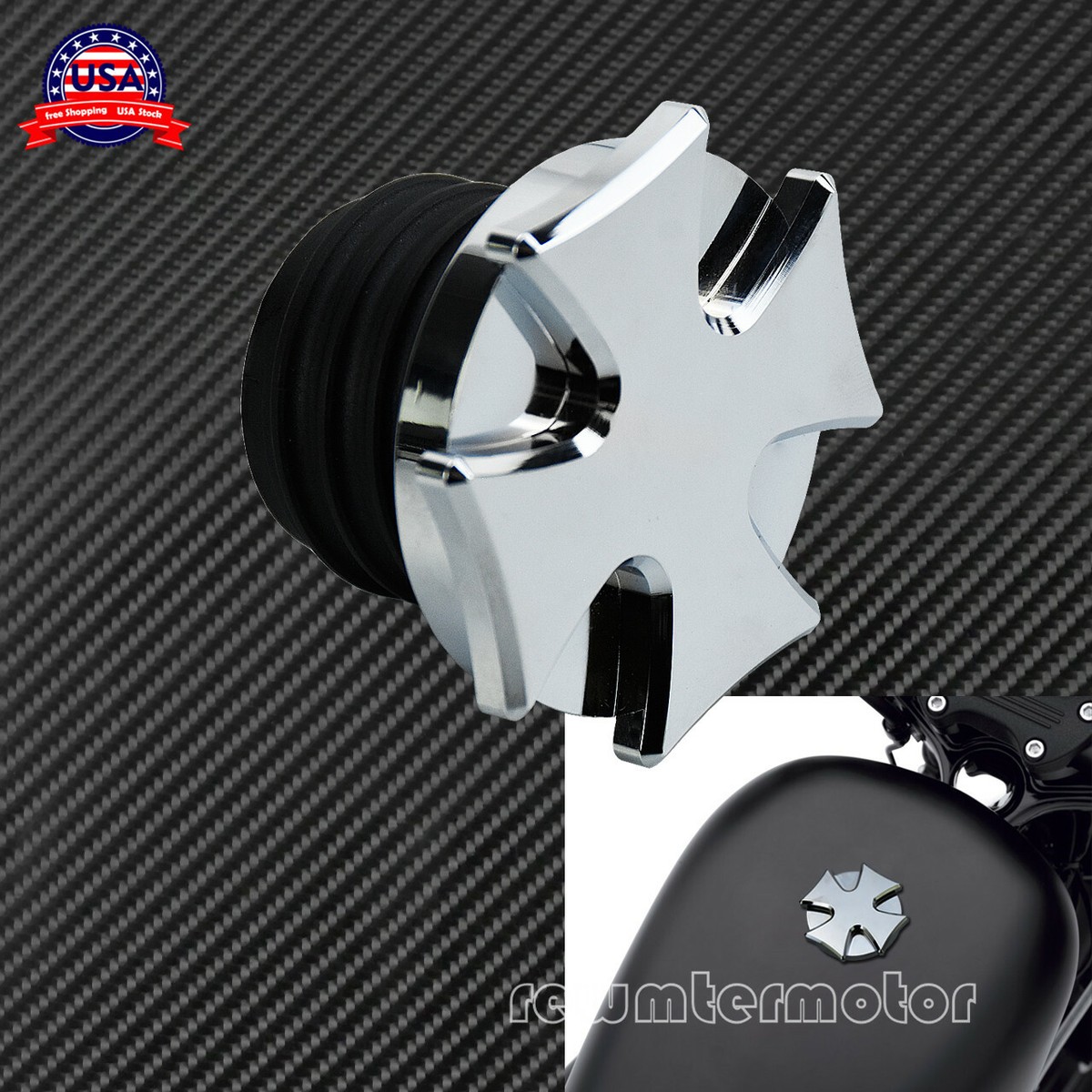 TDYです❁︎ Chrome Cross Gas Cap Fuel Tank Right-hand Thread Fit For Harley