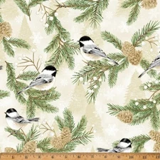 Winter's Eve By Hoffman Fabrics - Papyrus/Gold Chickadee  #W5359-531G