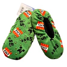 Minecraft Snuggle Toes Creeper Green Slipper Socks Boys S/M 8-13