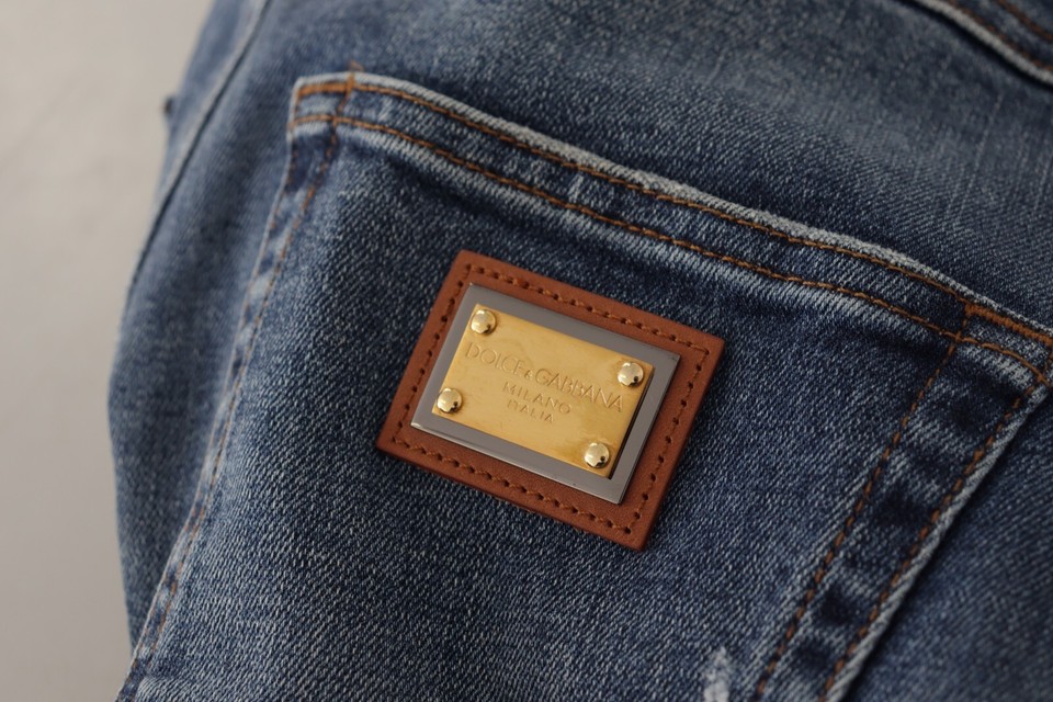 Jean Dolce & Gabbana Jambes Larges Avec Cristaux - Bleu Denim - Taille IT38/XS