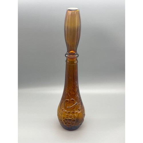 Vintage MCM Dabs Amber Glass Embossed Fruits Decanter From Portugal READ - Picture 3 of 12