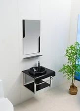 24" Wide Modern Tempered Glass & Stainless-Steel Set include mirror and shelve