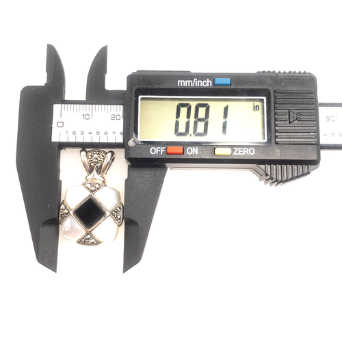 Sterling Silber Perlmutt schwarzer Onyx Markasit quadratischer Anhänger nickelfrei - Bild 9 von 11