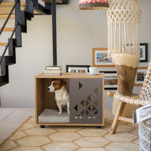 Holz-Hundehaus Ibiza - Holz, Weiß, Grau | Modernes Indoor-Hundehaus, Hundehütte - Bild 1 von 14