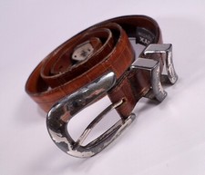 Onyx by Brighton Leather Belt 38 Alligator Croc Print Distressed Brown USA