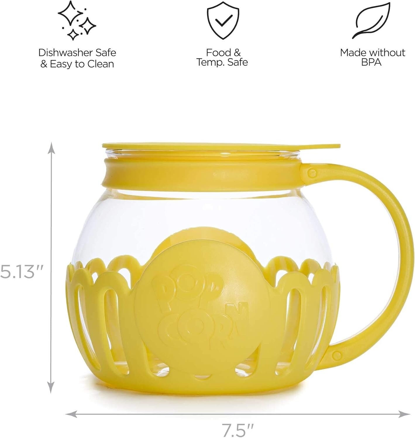 Ecolution Micro-Pop Popcorn Popper, With 3-in-1 Lid, 1.5 Quart, Yellow - NEW