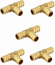 5 PCS EFIELD PEX 1"x1"x1" Tee Brass Barb Crimp Fittings, Lead Free, NSF/ANSI 61