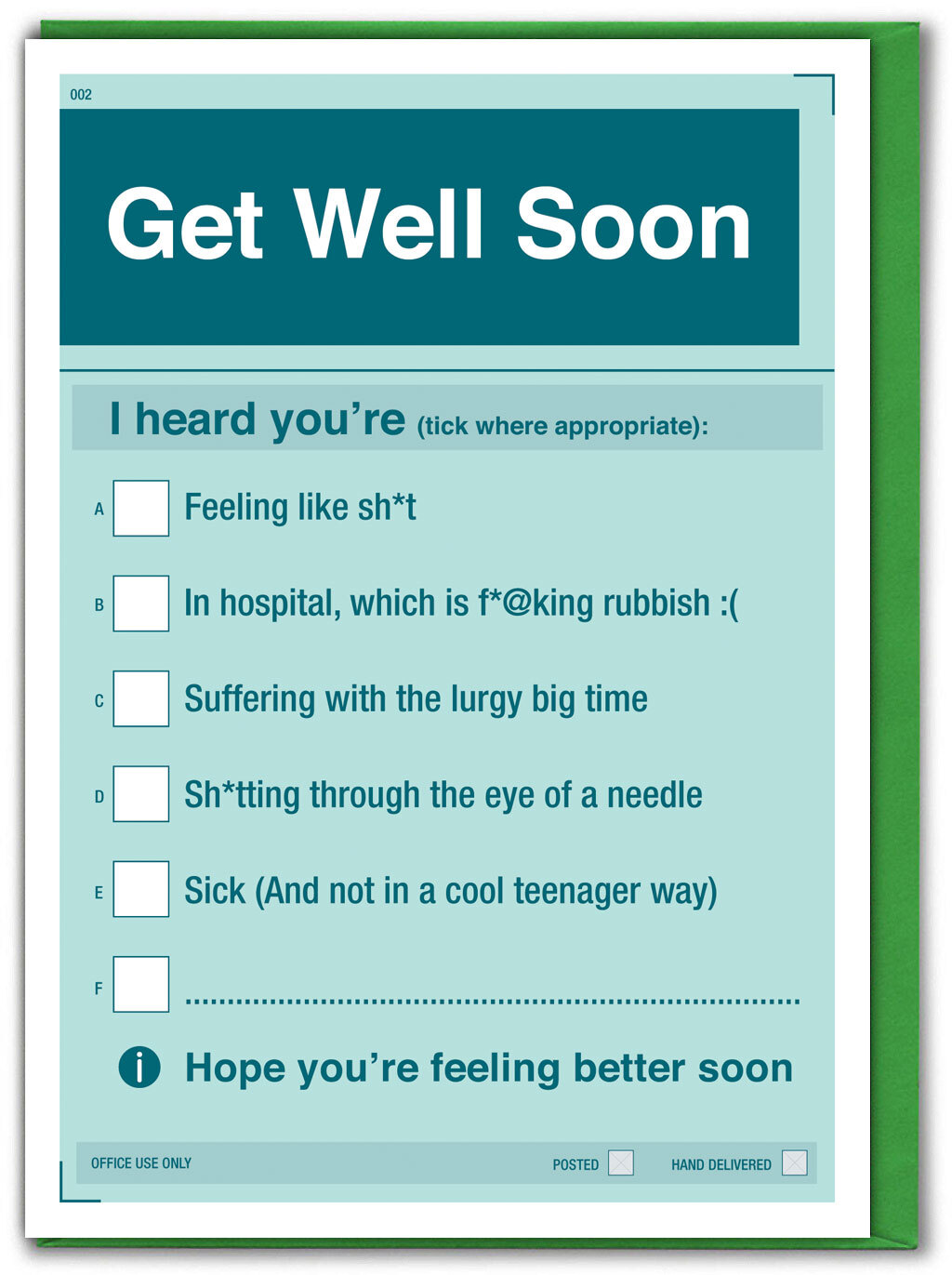 Funny Greetings Card With Tick Box Cheeky Rude Silly Form Get Well Soon Humour