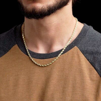 14k Gold Plated Sterling Silver Rope Chain Necklace - 3.5mm Thick, Lobster Clasp, Made In Italy