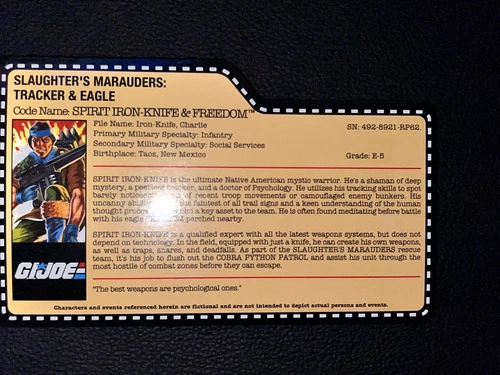 GI JOE Convention Exclusive Slaughters Marauders Spirit Iron Knife FileCard Only