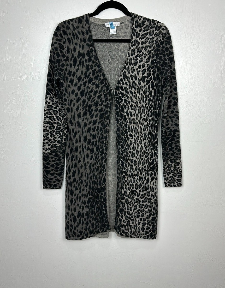 Garfield Marks Cashmere Leopard Print Longline Cardigan Sweater