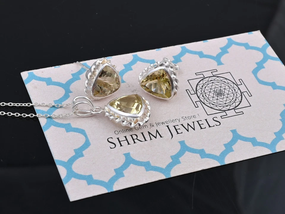 Juego de collar y pendientes de cuarzo | Joyería de piedras preciosas de plata 925 regalo para ella Foto 3 de 4