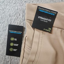 NWT Roundtree Yorke Performance Shorts Men 38 x 8" Straight Flat Front Khaki