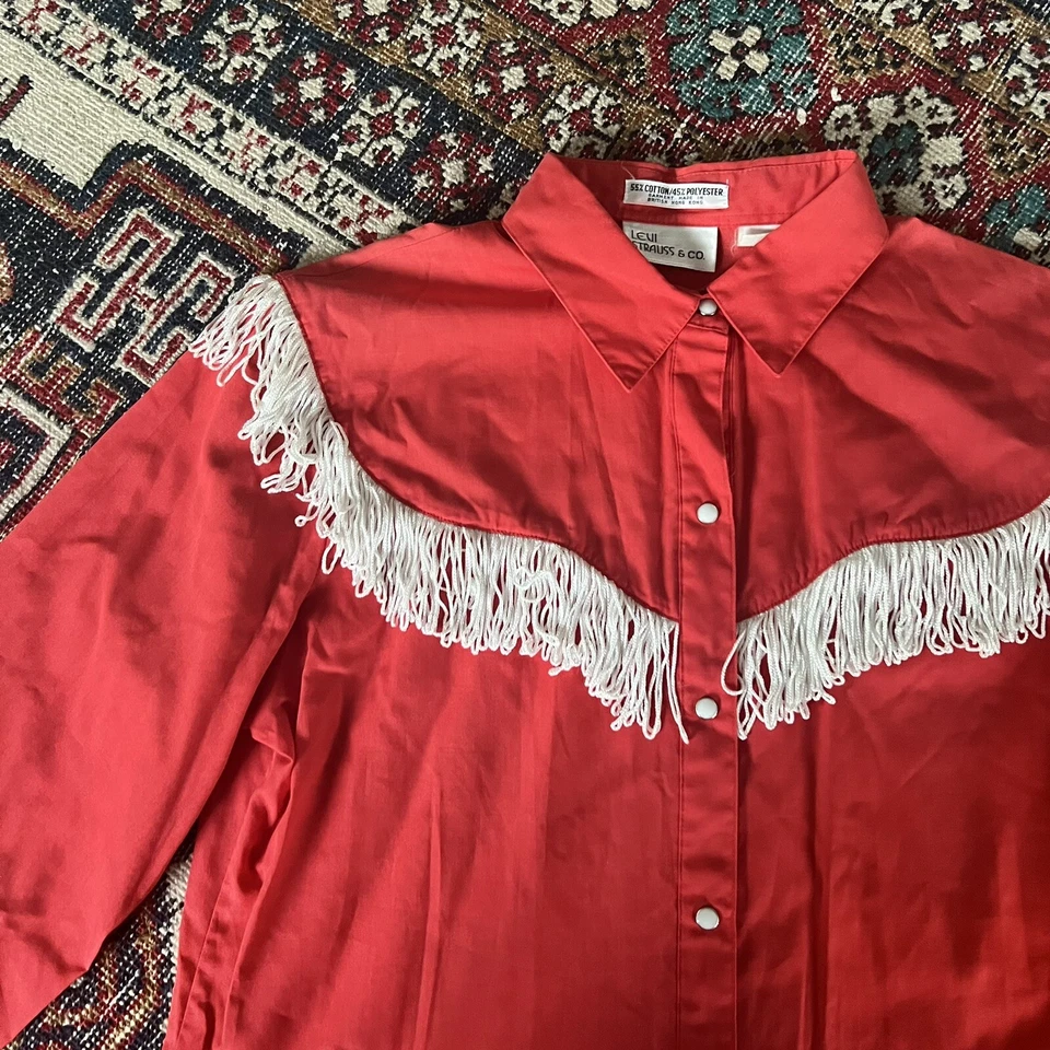 Blusa Camisa Occidental Vintage Años 70 Levis Flecos Mujeres Perla Botón Años 70 Foto 2 de 4