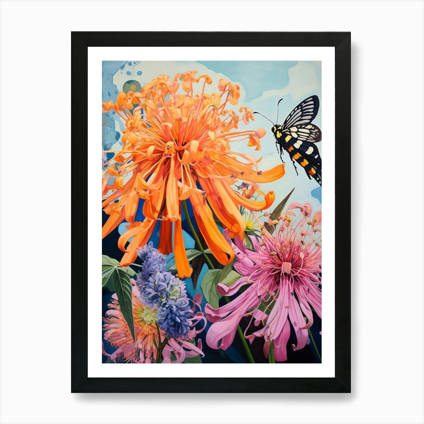 Surreal Florals Bee Balm 2 Flower P Framed Wall Art Poster Canvas Print Picture