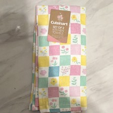 Cuisinart Set of 2 Kitchen Tea Towels Floral Checkered 100 Cotton 16in