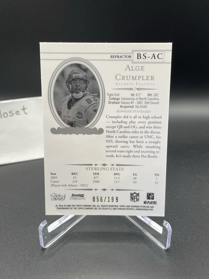2006 Bowman Sterling - Alge Crumpler Game Worn Pro bowl Jersey /199 Refractor  - Image 2 of 2