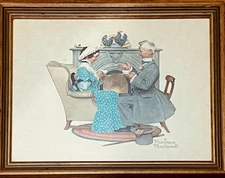 NORMAN ROCKWELL Vintage 'Gaily Sharing Good Times' Wood Framed Print