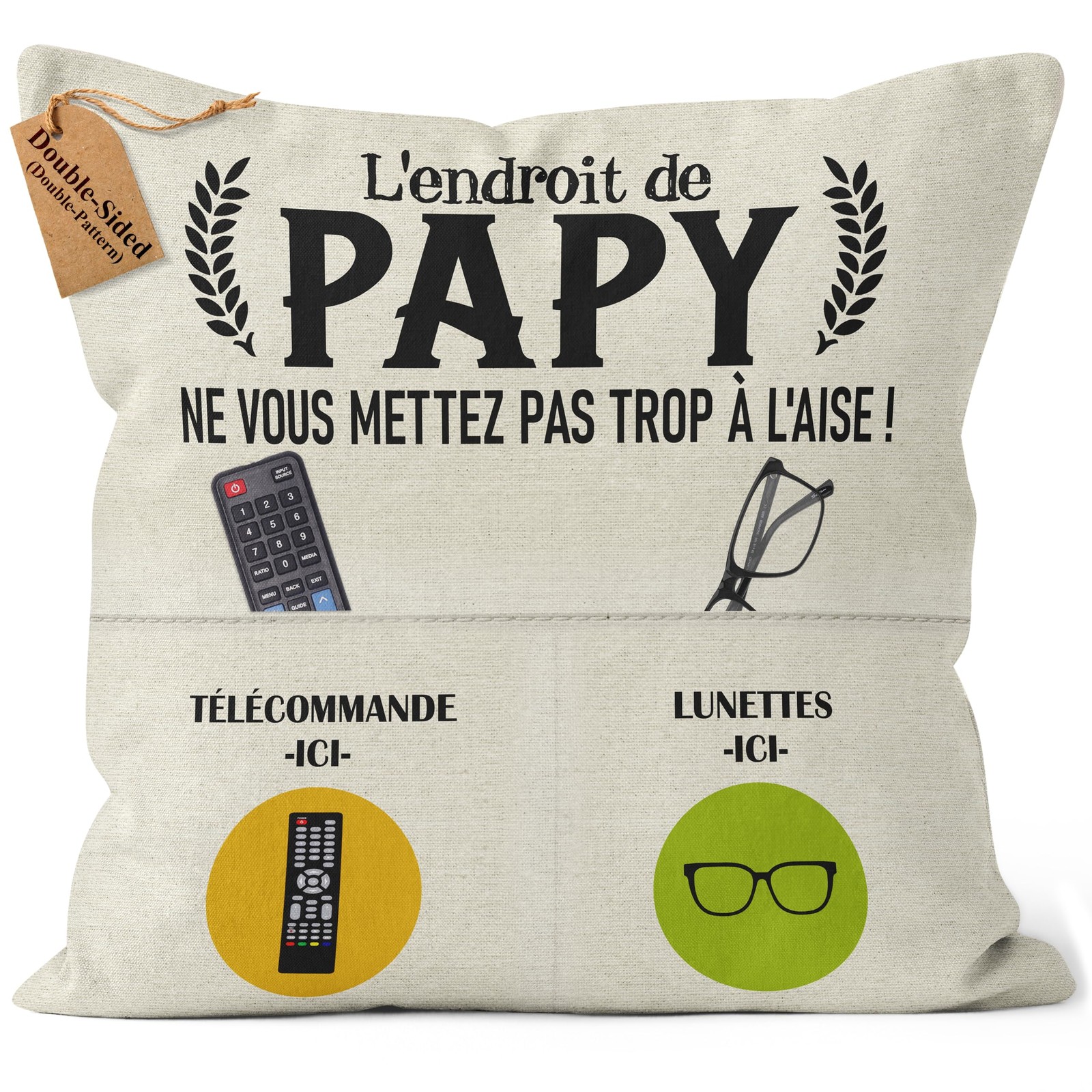 Coussin personnalisé Papy 45x45 cm idéal pour le canapé du salon familial