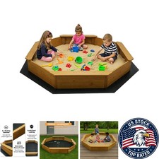 Large Child-Safe Outdoor Sandbox with Drainage Liner  Benches for Ages 4-8