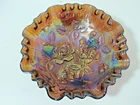Vintage Imperial Glass Bowl Iridescent Luster Carnival w/ Rose Pattern, Footed