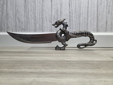 Fantasy Dragon Dagger Knife Curved Blade Self Standing Pewter Finish Display