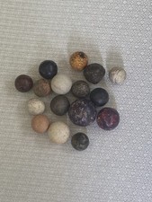 Lot Of 15-16 Antique Clay Marbles Various Sizes And Colors